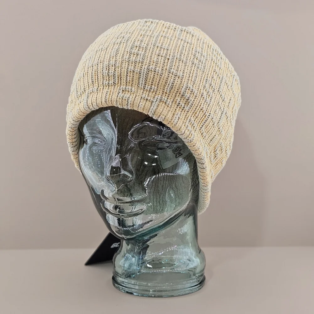 GCDS Hat Beanie Off White Wool Blend Monogram Knit Outdoor Fall Winter